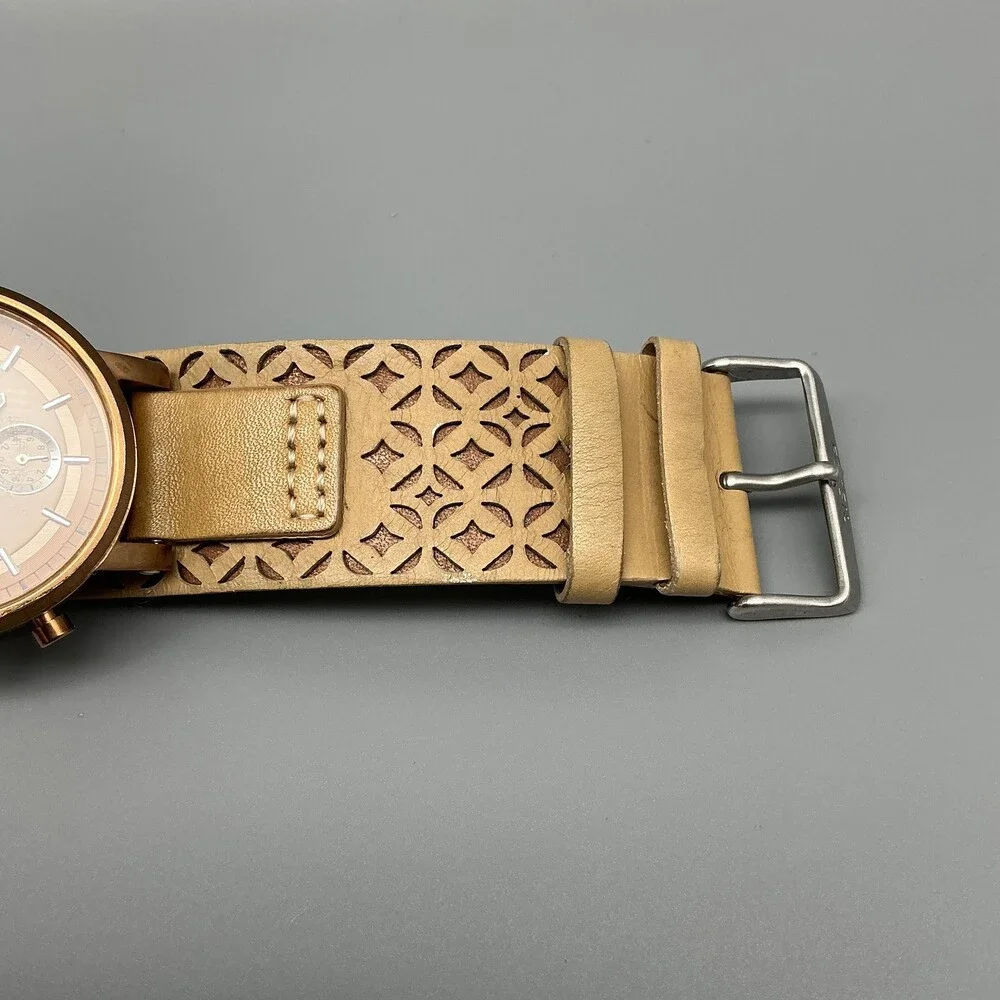 Fossil Womens Watch 38mm Rose Gold Tone Leather Chronograph Date New Battery
